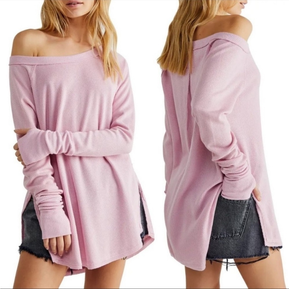 Free People Snowy Thermal Pullover Top in Mink Tink